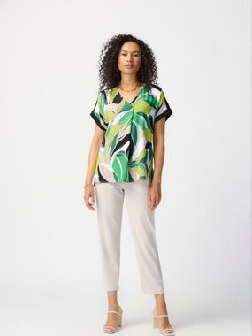 NEW JOSEPH RIBKOFF tropical print woven top in vanilla/multi